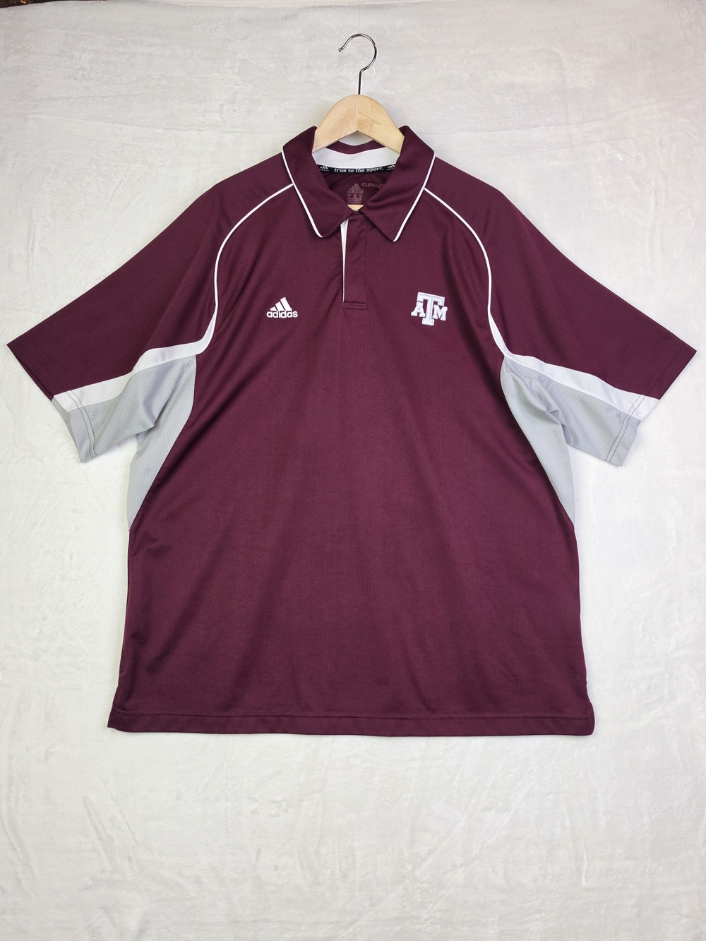 Texas A&M Aggie Adidas Polo Shirt Mens XL Clima Cool‎ Short Sleeve Maroon Gray